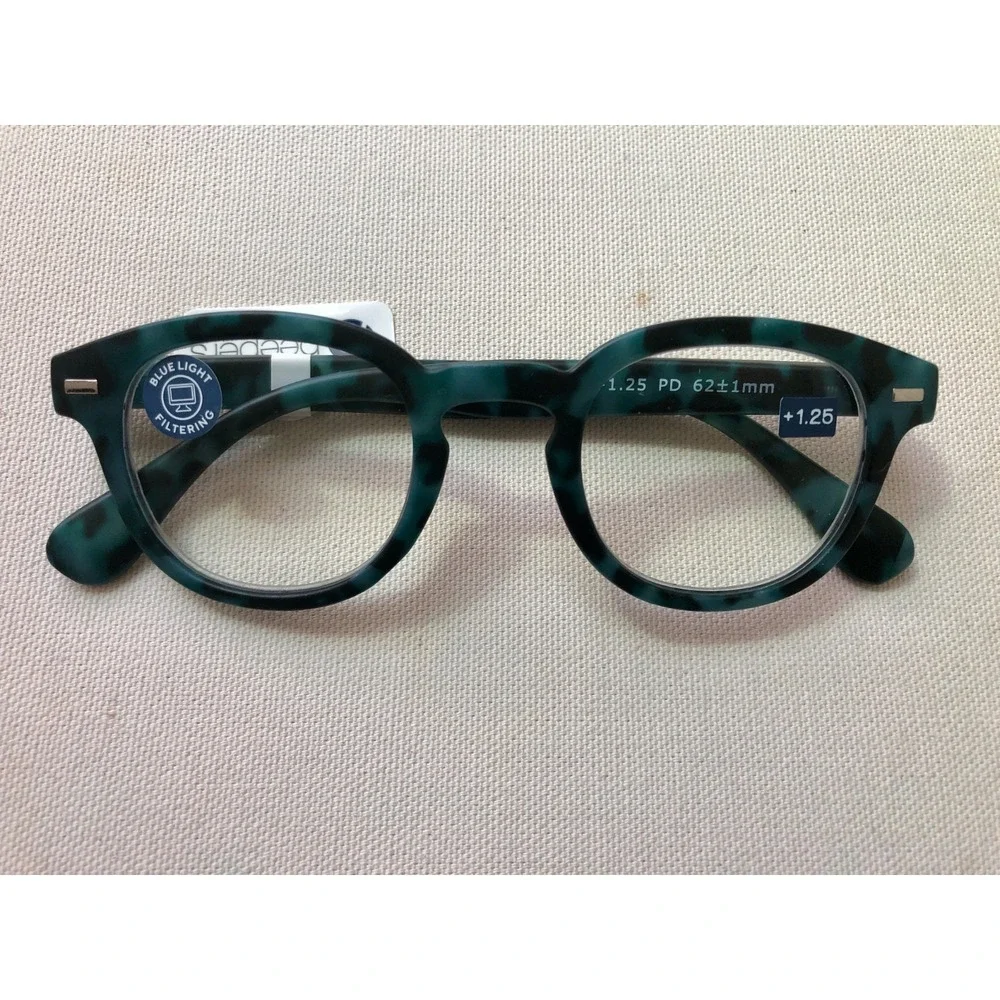 New Round Green Tortoise‎ Blue Light Peepers reading glasses +1.25